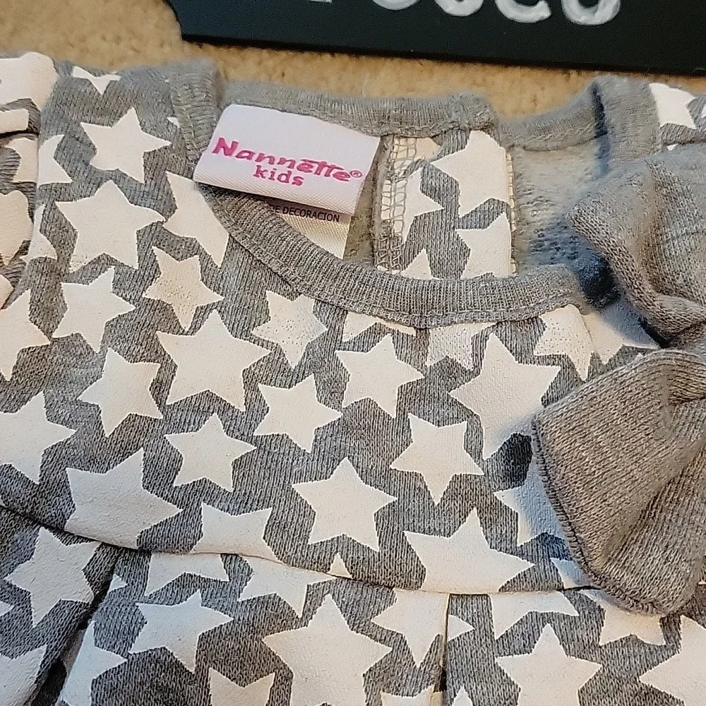 Nannette Kids Dress Long Sleeve 18M Gray White Stars
